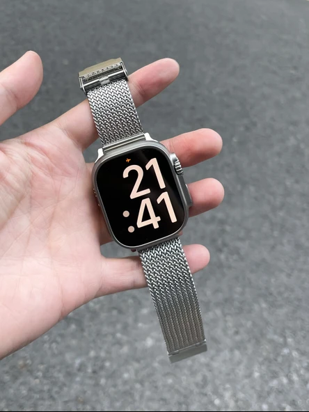 Apple Watch Titanyum Alaşım Spor Kordon - iwatch 9/8/7 (45mm) Gümüş
