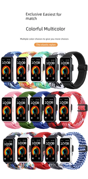 Huawei Band 9/8/NFC Uyumlu Elastik Örgü Kayış - Sürgülü Toka - Yeşil - Resim 6