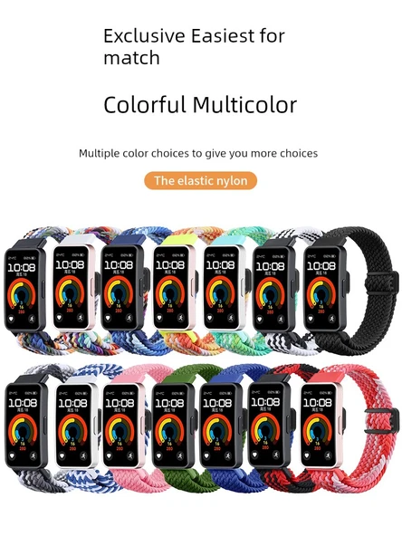 Huawei Band 9/8/NFC Uyumlu Elastik Örgü Kayış - Sürgülü Toka - Yeşil - Resim 2