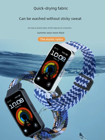 Huawei Band 9/8/NFC Uyumlu Elastik Örgü Kayış - Sürgülü Toka - Yeşil - Resim 4