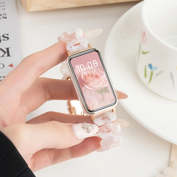 Huawei Honor Band 9 Uyumlu Pembe Çiçekli Bileklik