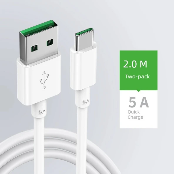 5A Hızlı Şarj Data Kablosu - Type-C - 2 Metre - 2'li Paket