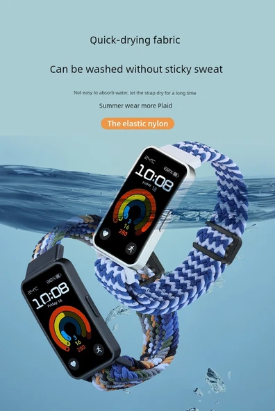 Huawei Band 9/8/NFC Uyumlu Elastik Örgü Kayış - Sürgülü Toka - Yeşil - Resim 8