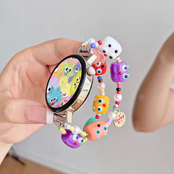 Huawei watch2pro/GT Runner 46mm Renkli Çift Zincirli Küçük Canavar Kordon