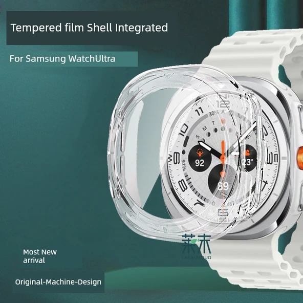 Samsung Watch Ultra Uyumlu Şeffaf Kılıf - Beyaz Desenli, Temperli Film