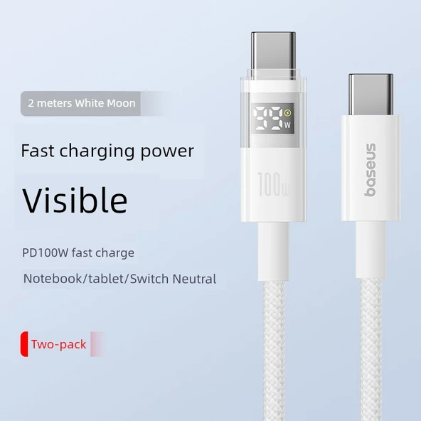 2M Parlak Ay Beyazı USB Type-C Şarj Kablosu - İki Adet