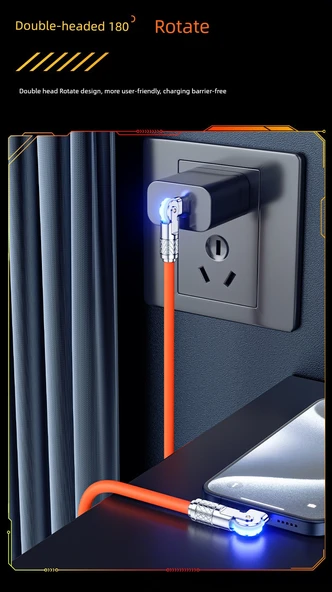 180 Derece Dönebilen Çift Type-C USB Kablo 120W - 1 Metre - Siyah Altın (Model 1) - 10