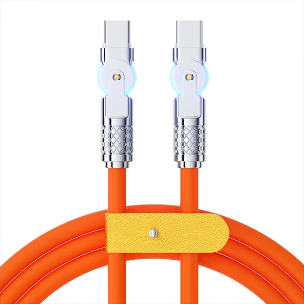 180 Derece Dönebilen Çift Type-C USB Kablo 120W - 1 Metre - Siyah Altın (Model 1) - 6