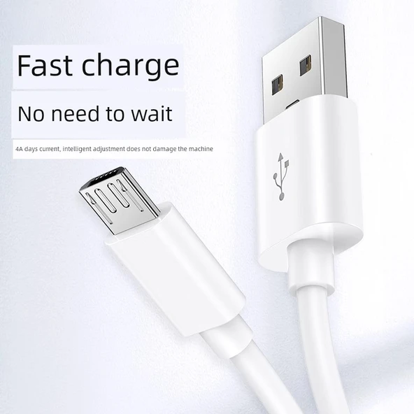 Android USB Şarj ve Data Kablosu 4A Güçlendirilmiş Beyaz 1m [Bir Alana Bir Bedava] + 2A Çift Portlu Şarj Başlığı - 2
