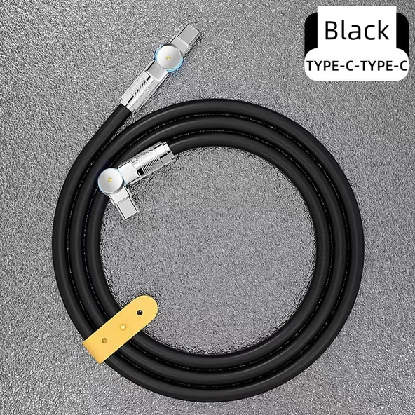 180 Derece Dönebilen Çift Type-C USB Kablo 120W - 1 Metre - Siyah Altın (Model 1) - 1