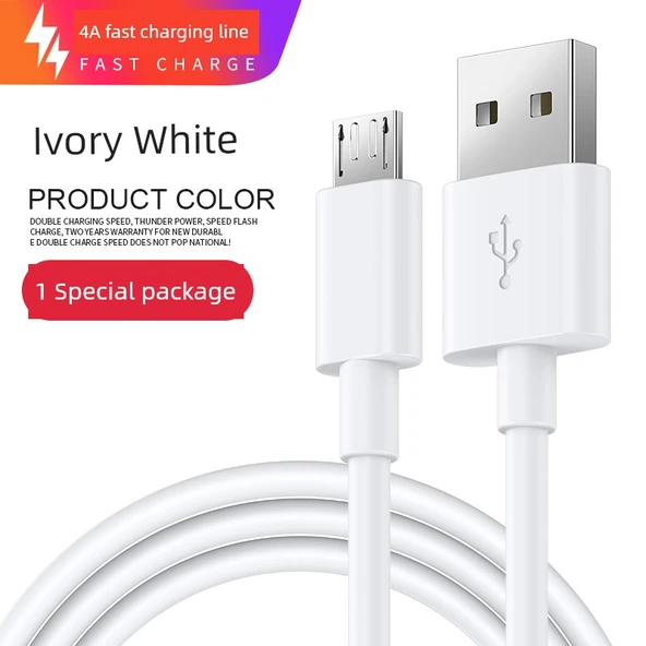 Android USB Şarj ve Data Kablosu 4A Güçlendirilmiş Beyaz 0.25m [Promosyon]
