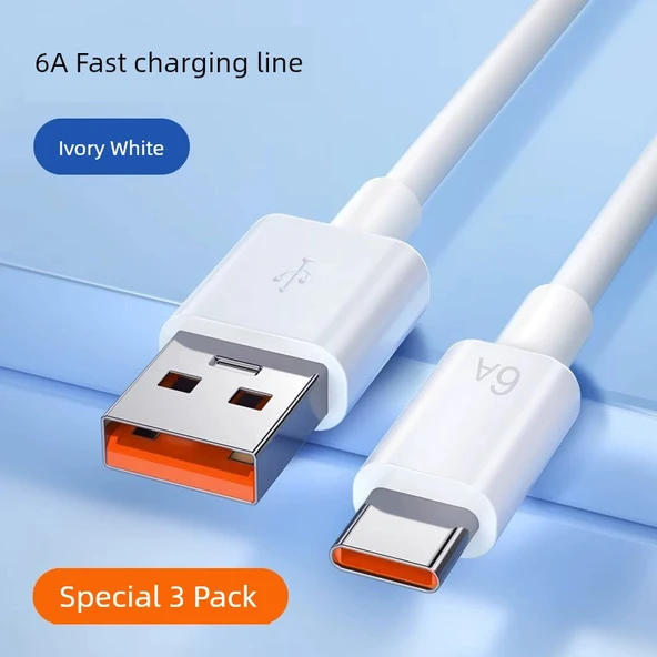 USB Type-C Şarj Kablosu - 6A - 1.5 Metre - Beyaz - 2 Adet
