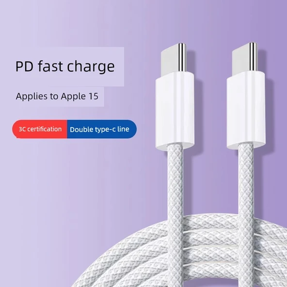 Çift Başlıklı Type-C Örgülü Hızlı Şarj Kablosu 2m (Apple 15-16 Serisi) - 1 Adet