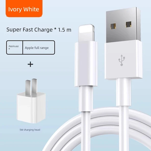 5W 1A Standart Şarj Kiti: 1.5m USB Kablosu + 1A Şarj Başlığı