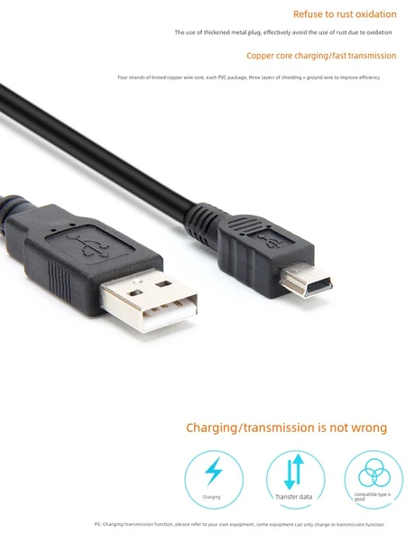 Mini T USB Şarj Kablosu - 0.25m - Şarj Aleti ile - Resim 7