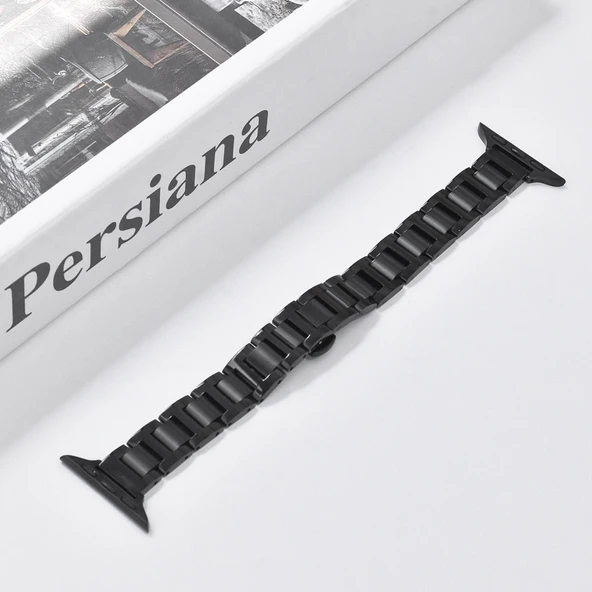 Apple Watch 40mm (4/5/6/SE Serisi) için Paslanmaz Çelik Kelebek Tokalı Siyah Kordon