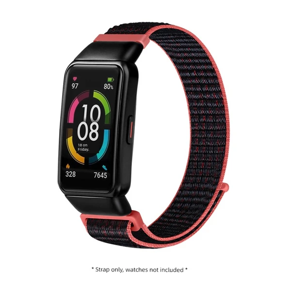 Huawei Band 6/6pro/6NFC için Naylon Örgü Kordon - Kırmızı ve Siyah