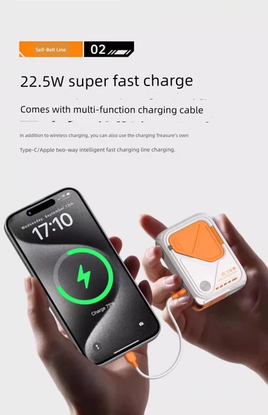 20W Taşınabilir Powerbank - Katlanabilir Fişli - 10000mAh Bej - 8