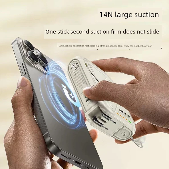20W Taşınabilir Powerbank - Katlanabilir Fişli - 10000mAh Bej - 5