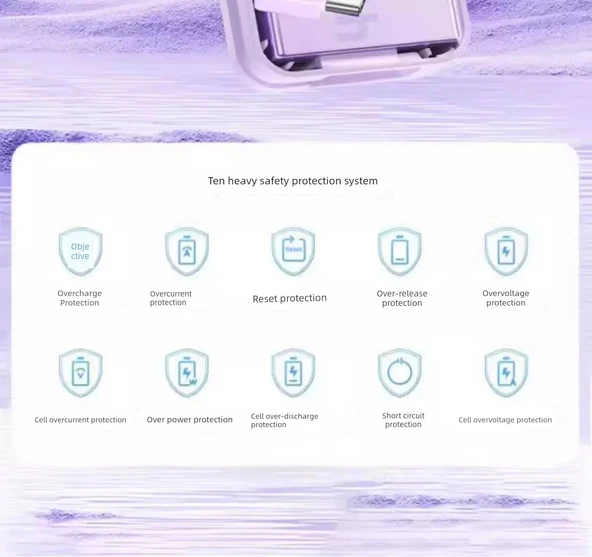 10000mAh Powerbank - Ay Işığı Beyazı - Hızlı Şarj - Dahili Kablolu - 11