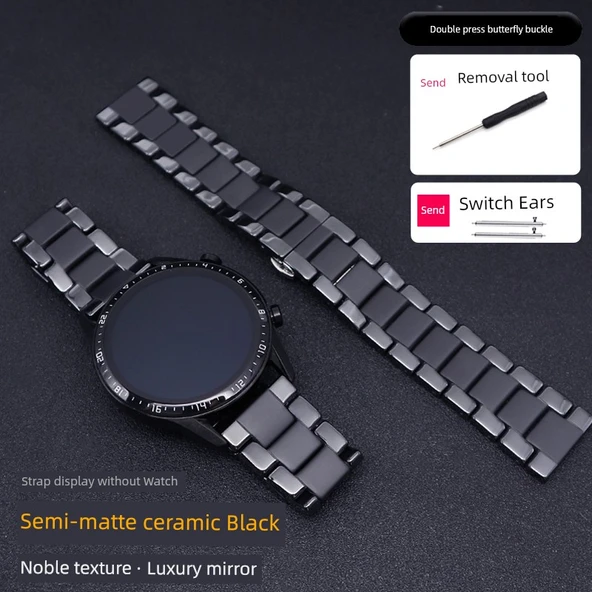 OnePlus Watch 22mm için Üç Seramik Yarı Mat Siyah Kordon