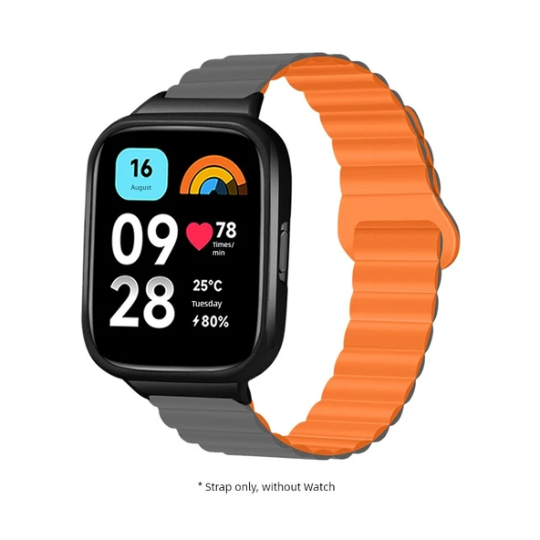 Redmi Watch 2 Manyetik Kordon - Gri Turuncu - Siyah Orta Çerçeve