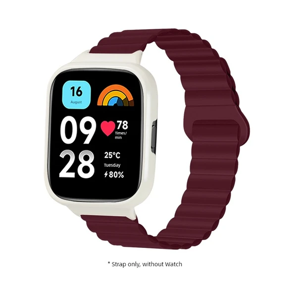 Redmi Watch 3 Youth Edition Manyetik Kordon - Şarap Kırmızısı - Beyaz Orta Çerçeve