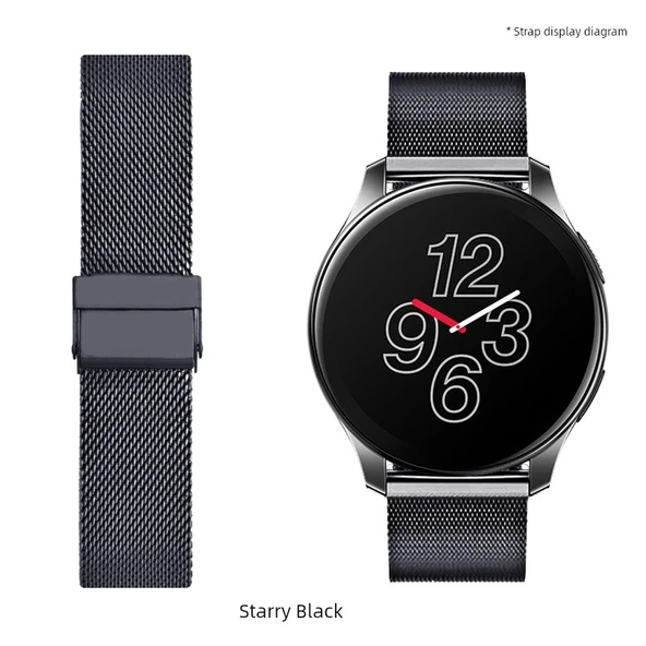 OnePlus Watch 22mm için Tokalı Siyah Metal Kordon
