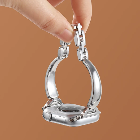 Apple Watch S3/2/1 42mm Gümüş Metal Küçük Bel Desenli Örgü Kordon