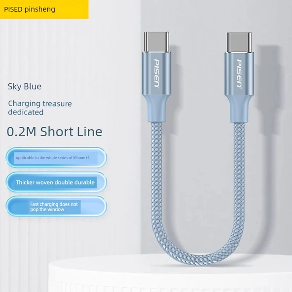Çift Type-C 60W Data Kablosu - Mavi 0.2m (15/16 Serisi)