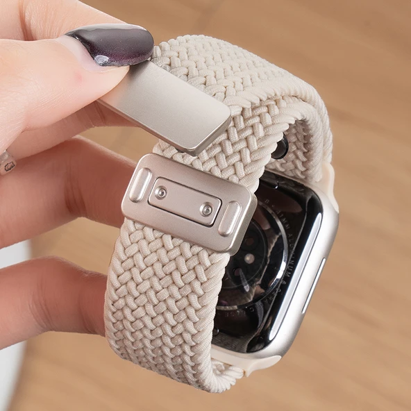 Apple Watch Manyetik Örgü Naylon Kordon - iwatch S6/5/4/SE [40mm] - Yıldız Işığı Rengi