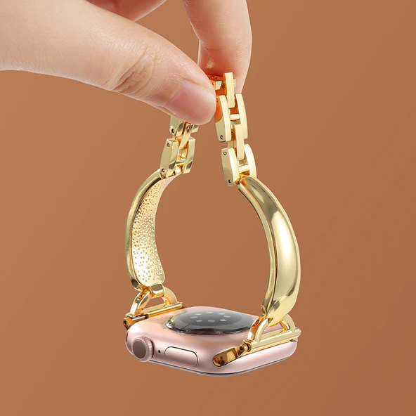 Apple Watch S9/8/7 41mm Altın Metal Küçük Bel Desenli Örgü Kordon