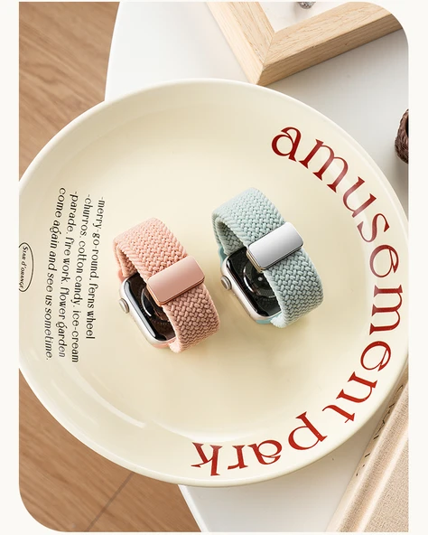 Apple Watch Manyetik Örgü Naylon Kordon - iwatch S10 [42mm] - Krem Pudra Kum Rengi - Resim 10