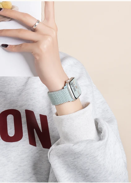 Apple Watch Manyetik Örgü Naylon Kordon - iwatch S10 [42mm] - Krem Pudra Kum Rengi - Resim 8