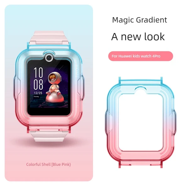 Huawei Kids Watch 4Pro Uyumlu Desenli Silikon Kılıf - Mavi Yazılı Toz, Kılıf + Ekran Koruyucu