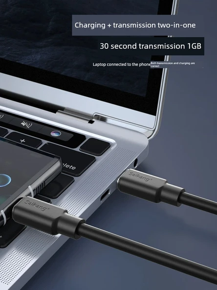 Çift USB Type-C 5A Hızlı Şarj Kablosu - 3M Type-C 2.0 + USB 3.0 - Type-C Adaptörlü - 3