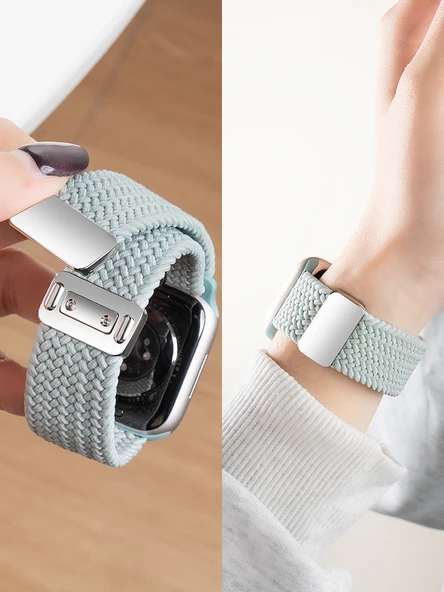 Apple Watch Manyetik Örgü Naylon Kordon - iwatch S10 [42mm] - Krem Pudra Kum Rengi - Resim 4