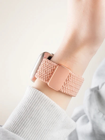 Apple Watch Manyetik Örgü Naylon Kordon - iwatch S10 [42mm] - Krem Pudra Kum Rengi - Resim 5