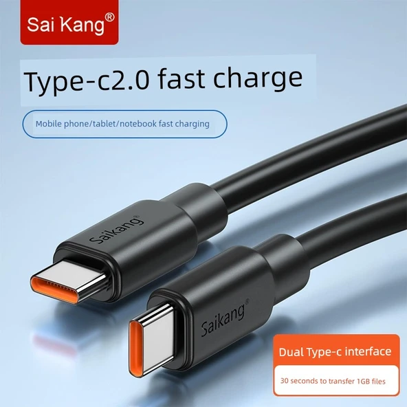 Çift USB Type-C 5A Hızlı Şarj Kablosu - 2M Çift Başlıklı Type-C 2.0