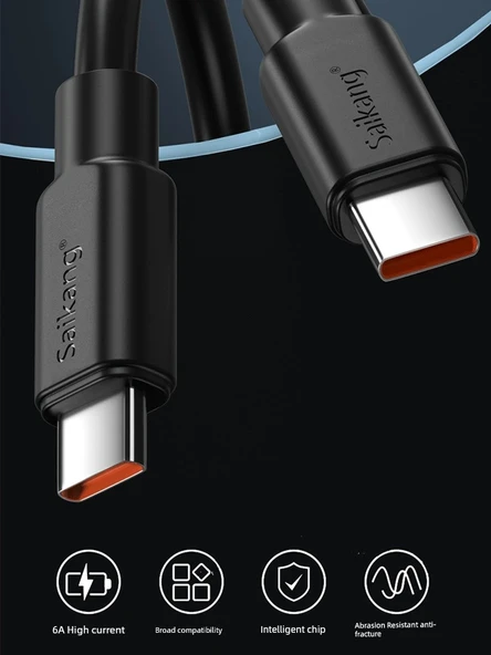 Çift USB Type-C 5A Hızlı Şarj Kablosu - 2M Çift Başlıklı Type-C 2.0 - 6