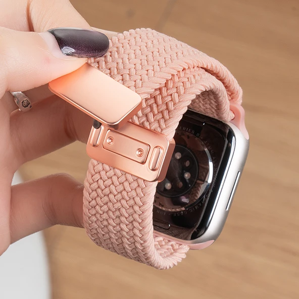 Apple Watch Manyetik Örgü Naylon Kordon - iwatch ultra 2/1 [49mm] - Krem Pudra Kum Rengi