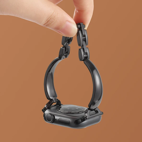Apple Watch S6/5/4/SE 40mm Siyah Metal Küçük Bel Desenli Örgü Kordon