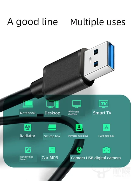 Çift Başlıklı USB 2.0 Data Kablosu - 3 Metre - Siyah - Bir Adet - 3