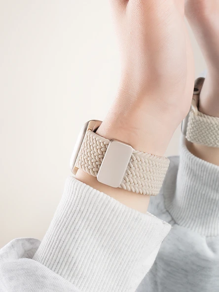 Apple Watch Manyetik Örgü Naylon Kordon - iwatch S10 [42mm] - Krem Pudra Kum Rengi - Resim 6