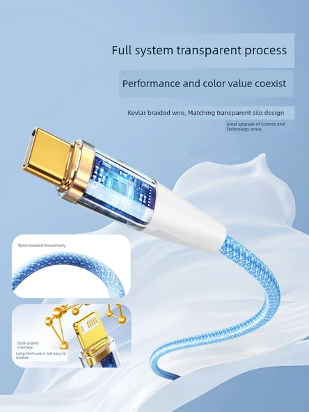 iPhone iPad Hızlı Şarj Kablosu - Mavi 1.5m Type-C 60W Süper Şarj - 6