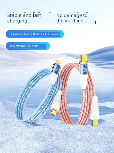 iPhone iPad Hızlı Şarj Kablosu - Mavi 1.5m Type-C 60W Süper Şarj - 3