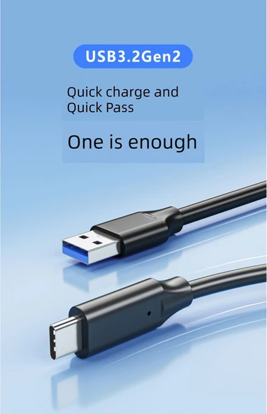 USB 3.2 - Type-C Data Kablosu - 3m - Örgülü Yan Başlık - 10Gbps - 60W Hızlı Şarj - 6