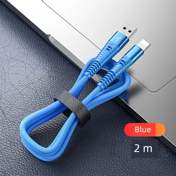 USB-A Lightning PD20W Şarj Kablosu - Mavi Mecha 2 Metre Tekli