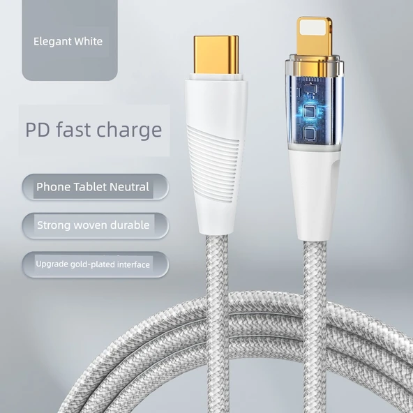 iPhone iPad Hızlı Şarj Kablosu - Beyaz 2m PD 35W Düşük Sıcaklık Hızlı Şarj