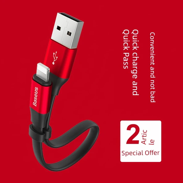 Apple Lightning Hızlı Şarj ve Data Kablosu 2'li Paket - 23cm - Kırmızı ve Siyah - 2